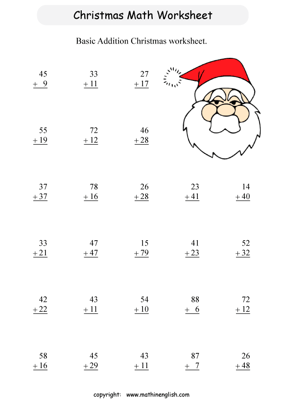 Christmas math worksheets for kids from first through sixth grade
