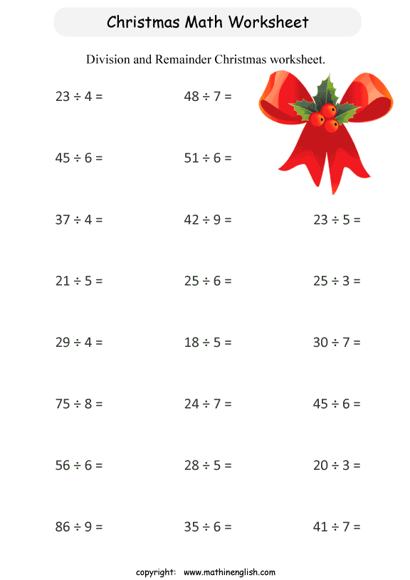 Winter Multiplication And Division Worksheets