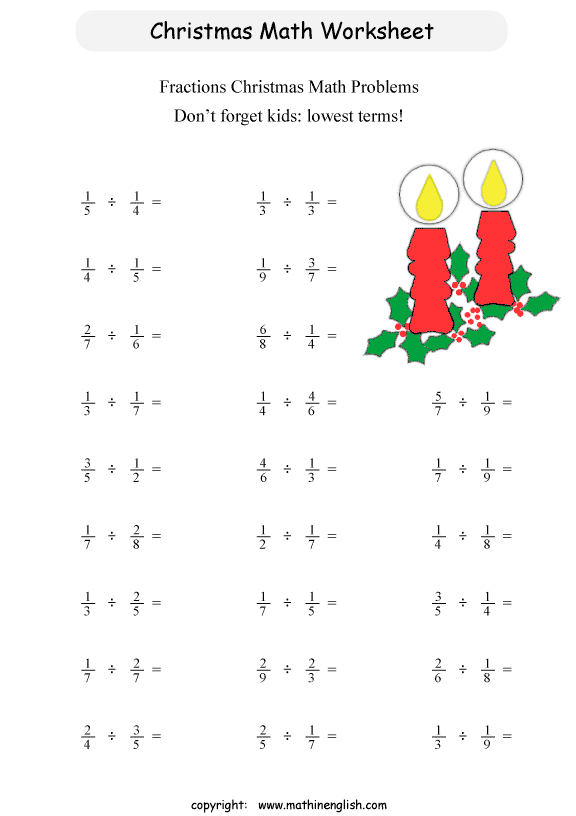 Printable Christmas Dividing Fractions Worksheet For Grade 6 Students 6th Grade Math Standards Printable Christmas Dividing Fractions Worksheet For Grade 6 Students 6th Grade Math Standards
