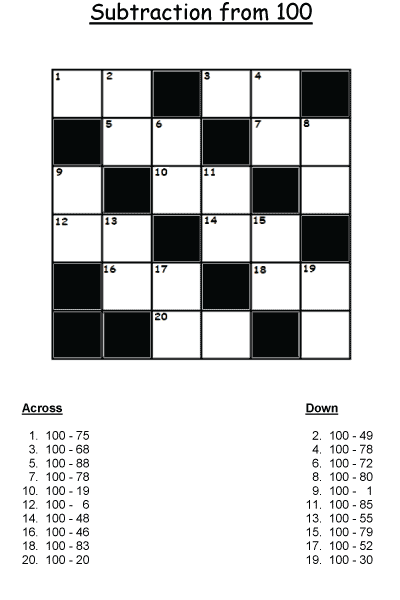 Printable math crossword puzzles for primary math students