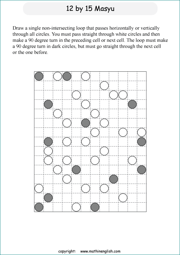 printable Japanese Masyu logic puzzle for kids and math students