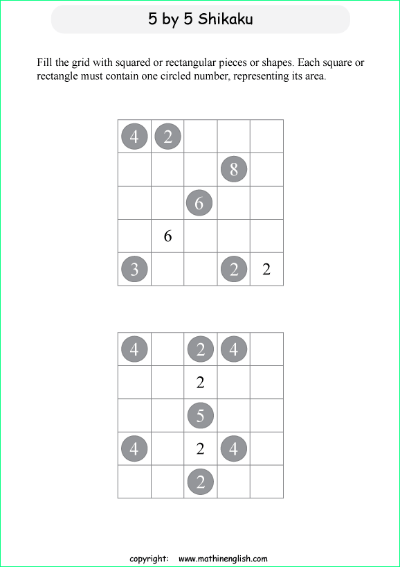 printable Shikaku logic puzzle for kids
