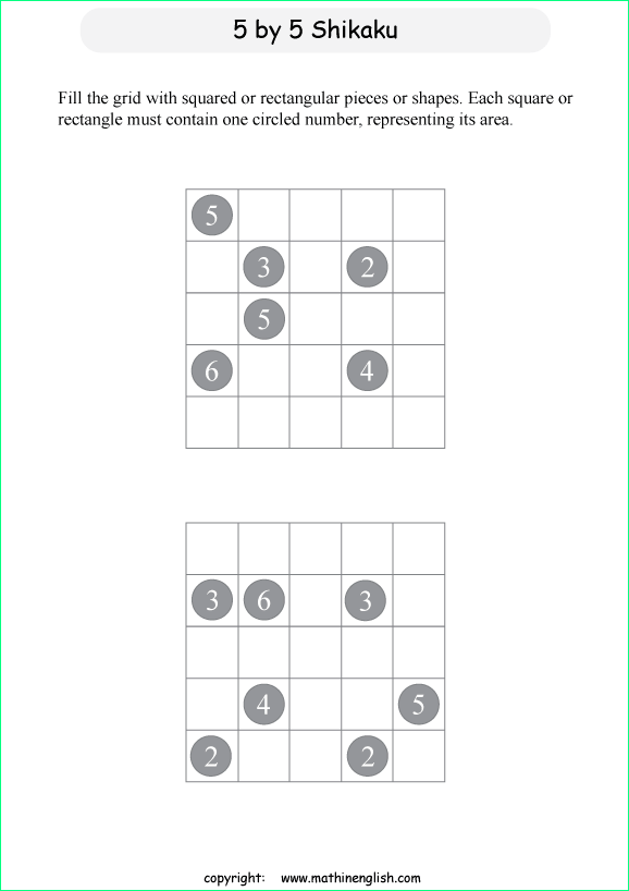 printable Shikaku logic puzzle for kids
