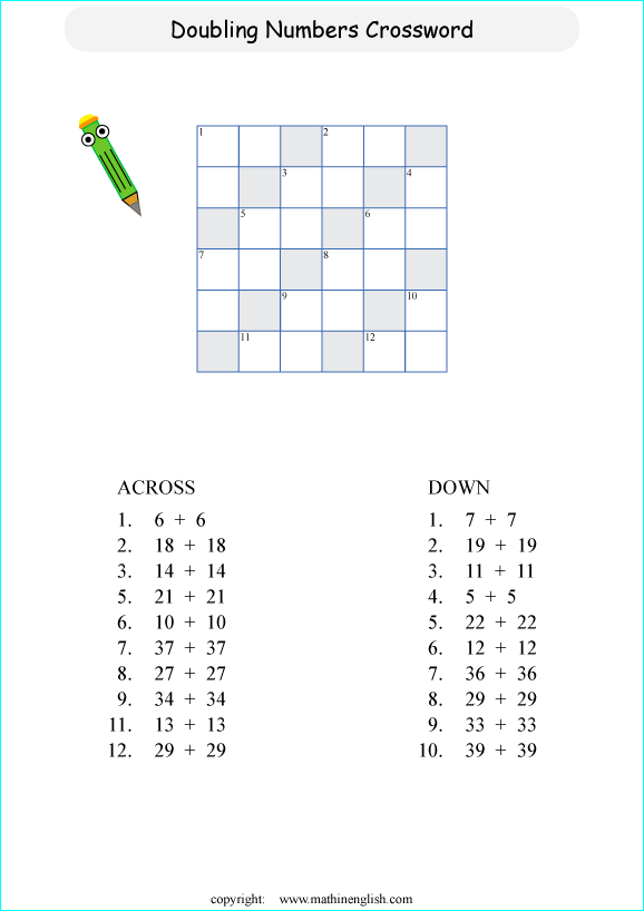 printable basic addition crossword puzzles for kids