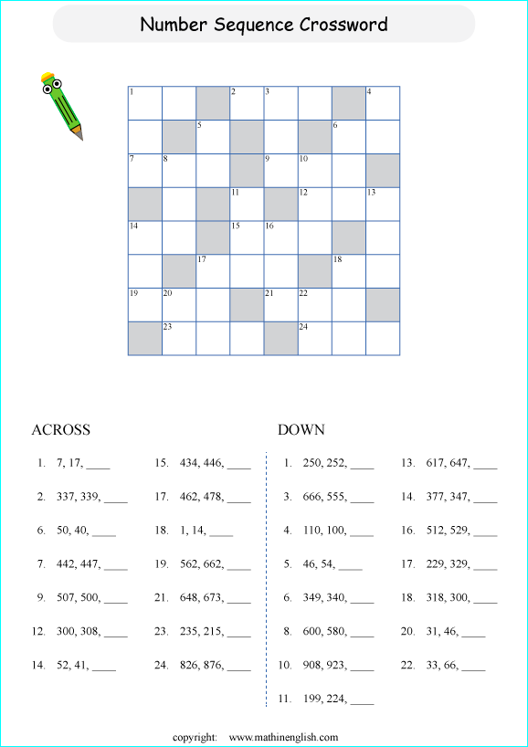 printable math crossword subtraction within 10,000 puzzle for kids