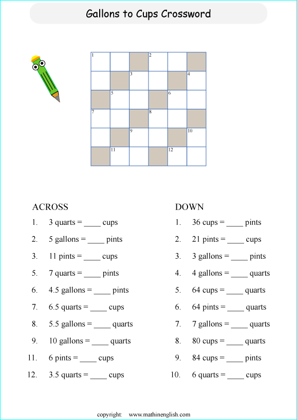 printable measurement and time crossword puzzle for kids