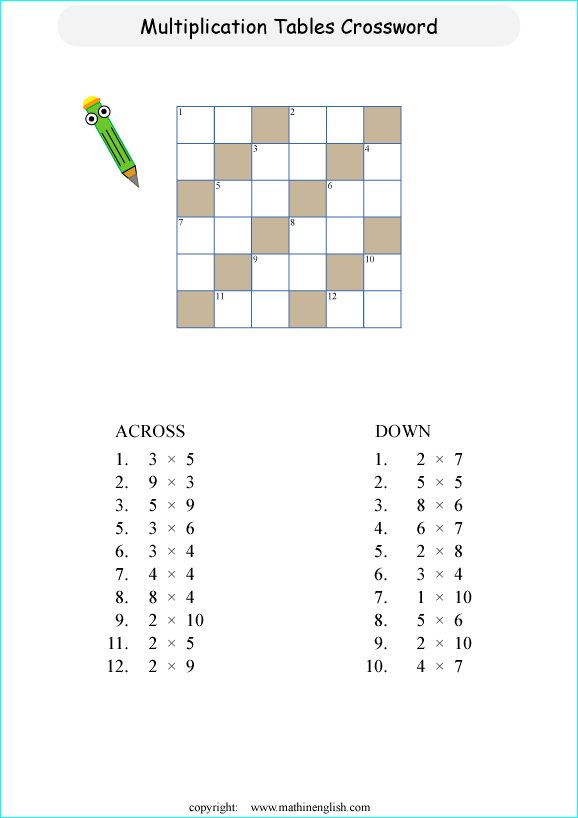 printable multiplication crossword puzzle for kids