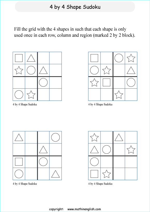 printable 4 by 4 sudoky puzzle for kids