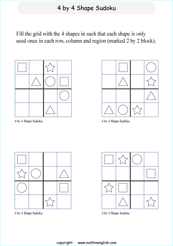 printable 4 by 4 sudoky puzzle for kids