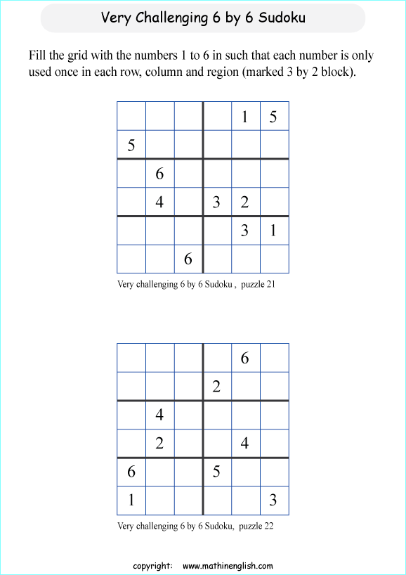 difficult 6 by 6 sudoky puzzle for kids