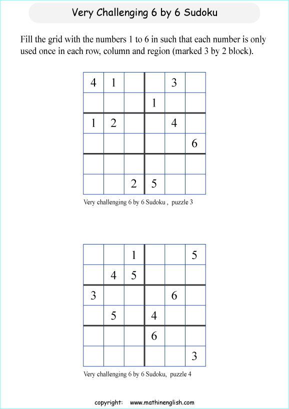 difficult 6 by 6 sudoky puzzle for kids