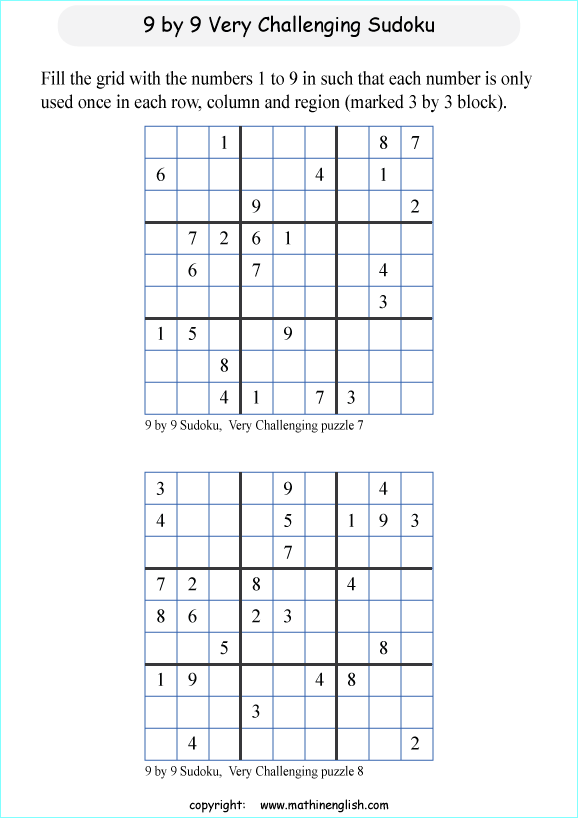 difficult 9 by 9 printable sudoky puzzle for kids