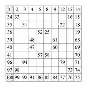 printable 10 by 10 Numbrix IQ number puzzle for kids