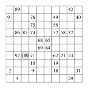 printable 10 by 10 Numbrix IQ number puzzle for kids