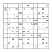 printable 12 by 12 Hidato logic IQ puzzle for kids