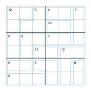 printable 6 by 6 Killer Sudoku math operations puzzle for kids and math students
