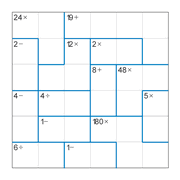 printable 6 by 6 mathdoku math operations puzzle for kids and math students