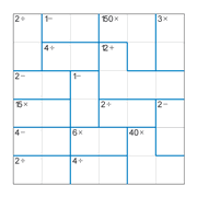 printable 6 by 6 mathdoku math operations puzzle for kids and math students