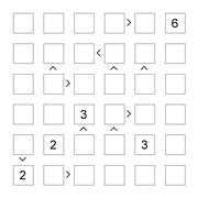 printable 6 by 6 More or Less math Sudoku for children