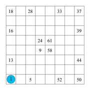 printable 8 by 8 Numbrix IQ number puzzle for kids