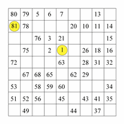 printable 9 by 9 Hidato logic IQ puzzle for kids