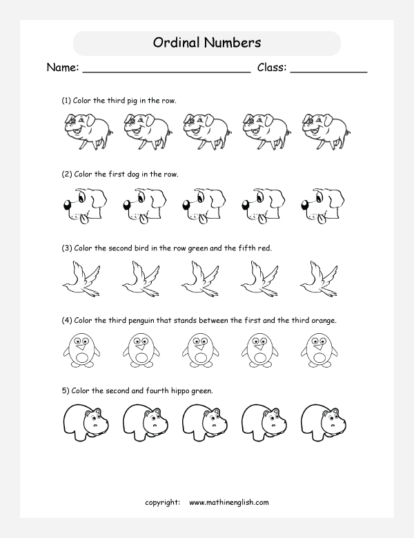 Grade 1 Ordinal Numbers Worksheet