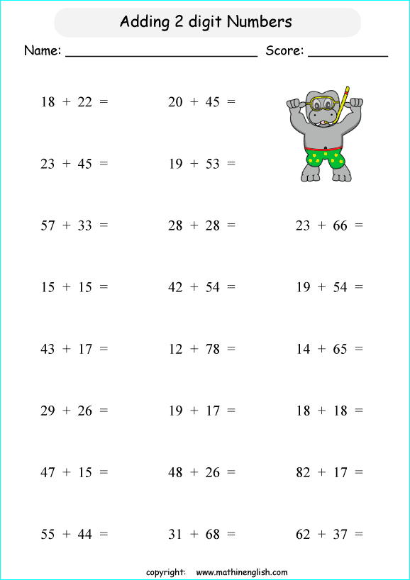 printable math addition 2 digits worksheets