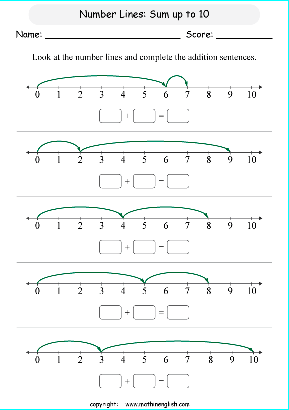 printable math addition number lines worksheets