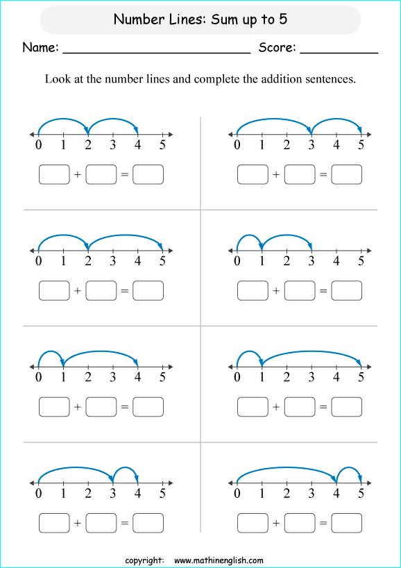 printable math addition number lines worksheets