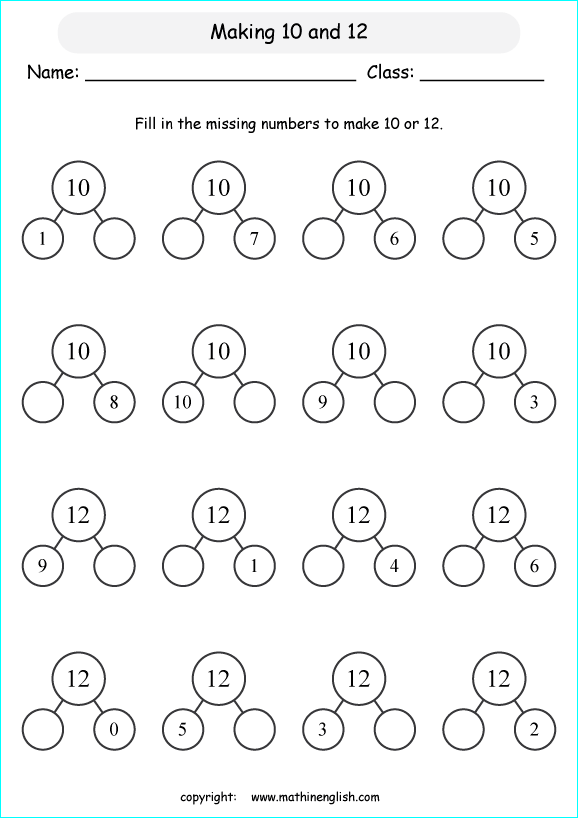 printable math addition number bonds worksheets