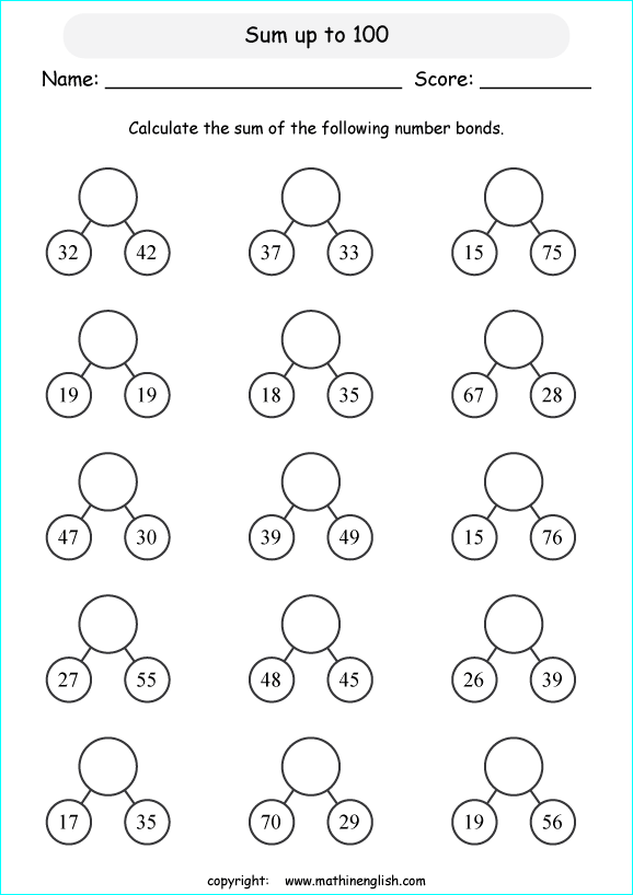 printable math addition number bonds worksheets