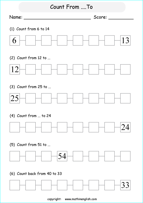 Count Numbers Forward Up To 100 Math Counting Worksheet For Grade 1 Math Students 