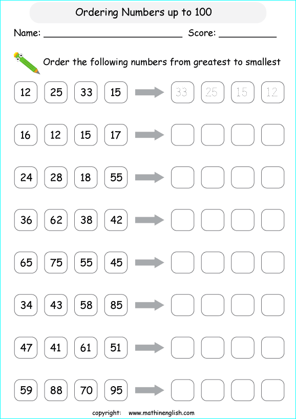 printable math comparing and ordering up to 100 worksheets for kids in primary and elementary math class 