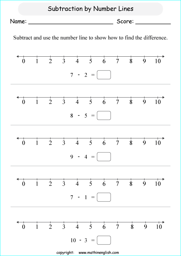 printable math subtraction lines worksheets for kids in primary and elementary math class 