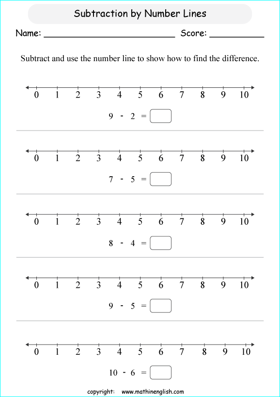 Subtract 2 numbers and show your working on the number line. Grade 1