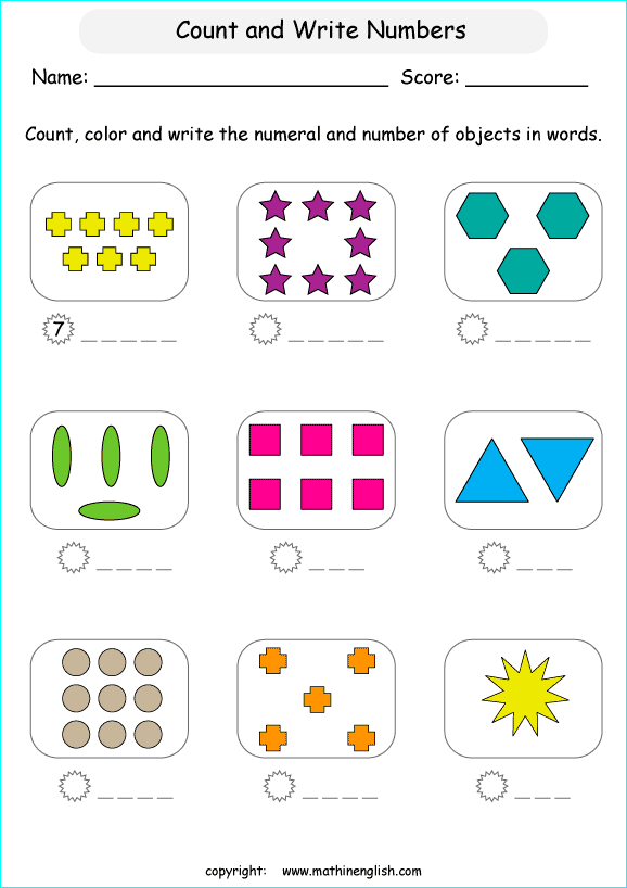 printable math countig numbers,  numeracy and number worksheets for primary and elementary math class
