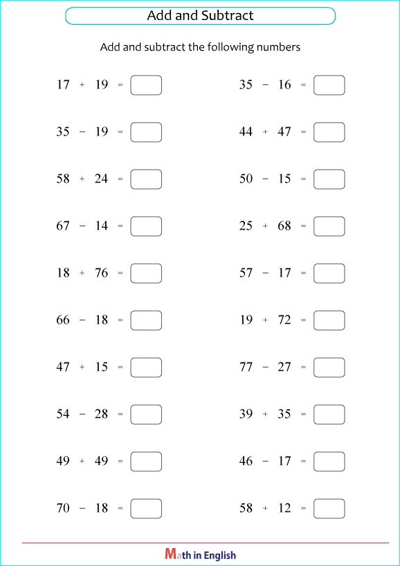 printable math addition subtraction mixed worksheets