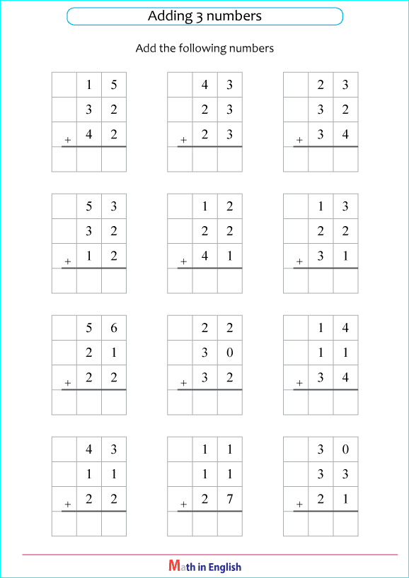 adding 3 numbers within 100