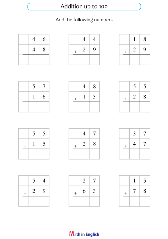 printable math addition 2 digits worksheets