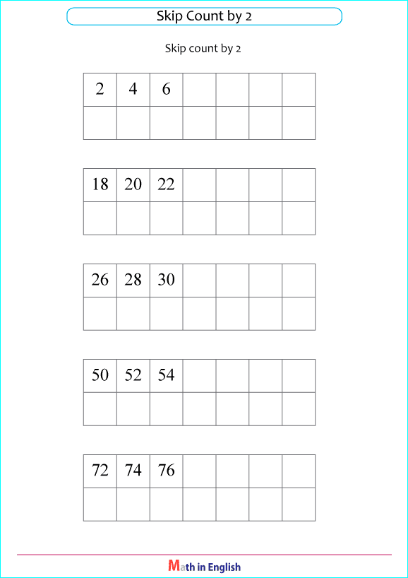 skip addition by steps of 2 worksheets