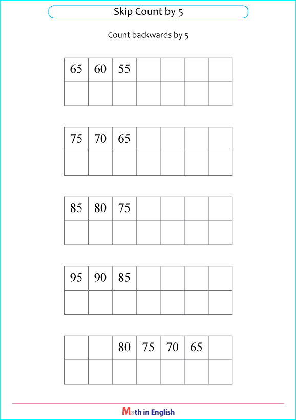 counting backwards by steps of 5 worksheet
