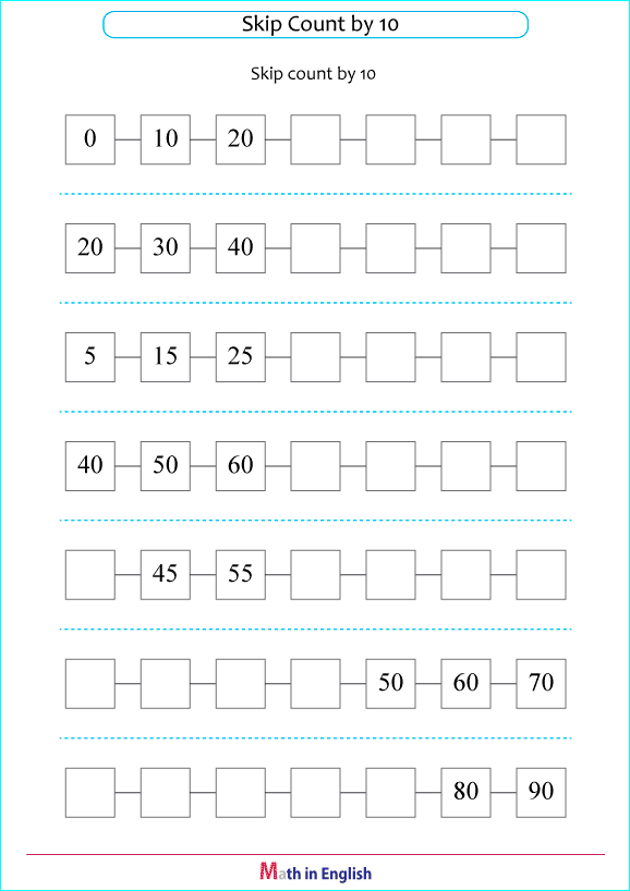 skip count numbers by 10 worksheet