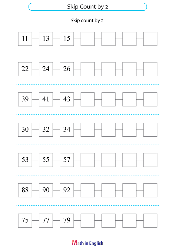 skip addition by steps of 2 worksheet