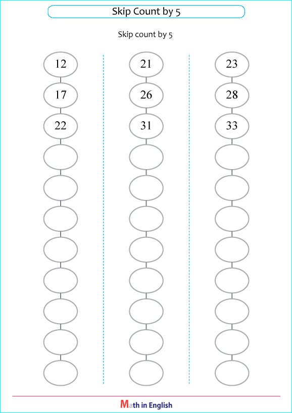 skip counting by steps of 5 worksheet