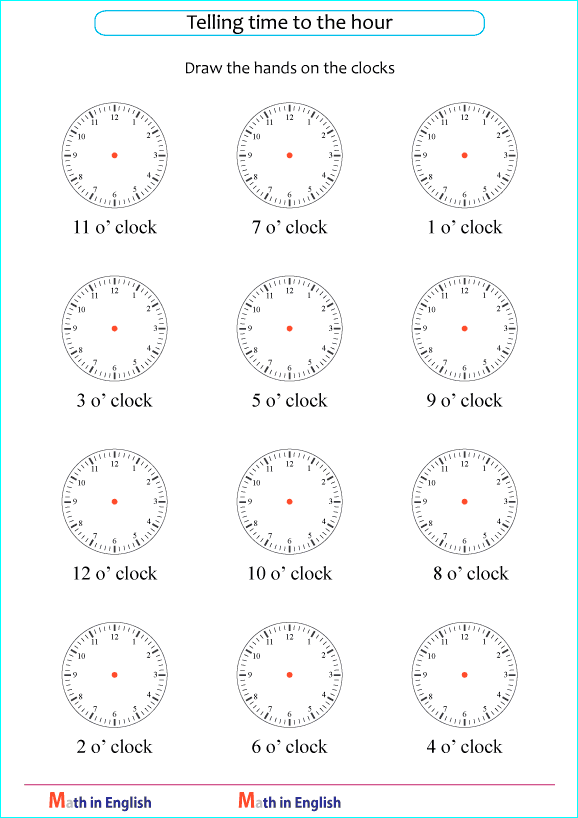 draw the hands on the clock to the nearest hour