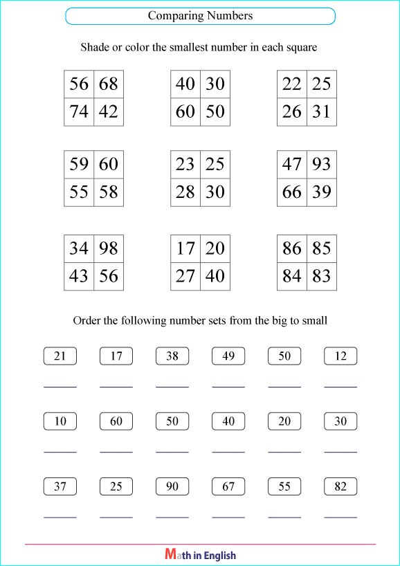 shade the smaller numbers worksheet