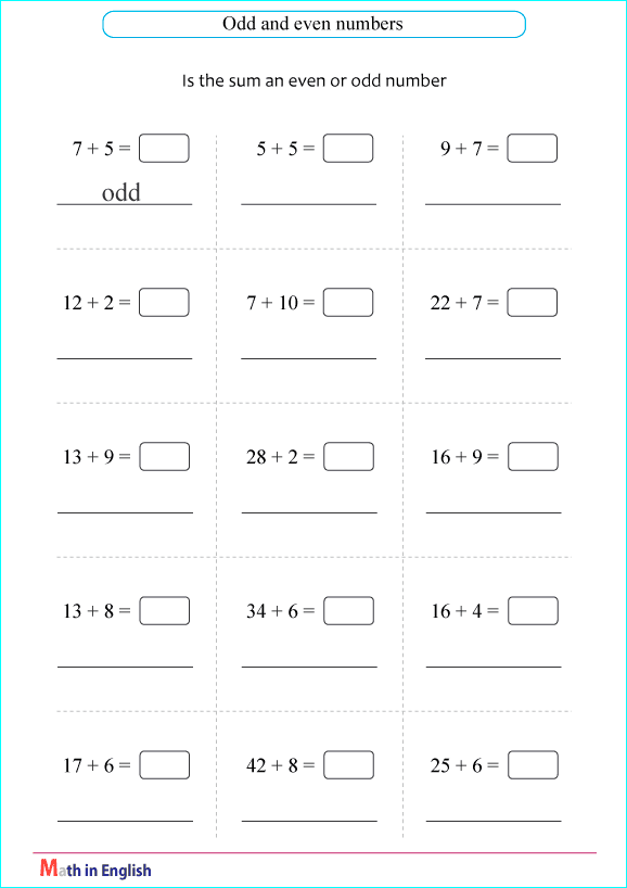 are the sums odd or even worksheet