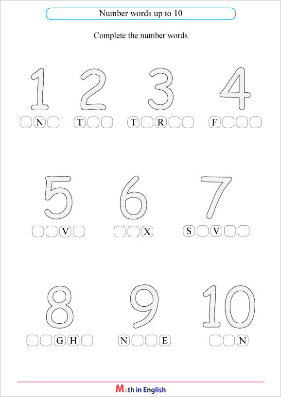 spelling of numbers up to 10
