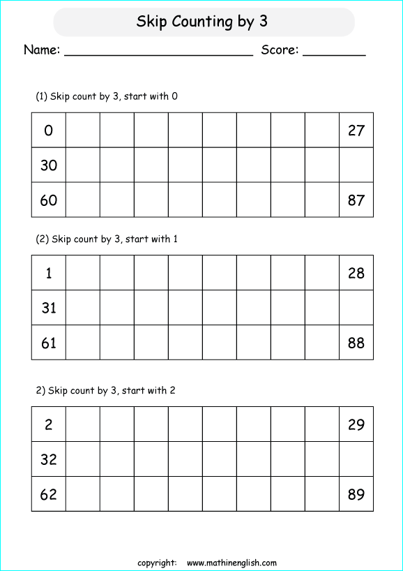 Skip count by 2 and add 3 to these numbers. First grade math worksheet