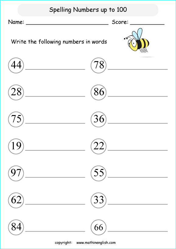 Write Number Words Up To 100 Math Number Writing Worksheet For Grade 1 Math Students 